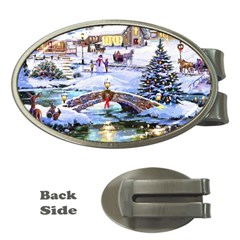 Icy Lights, Art, Christmas, Houses Money Clips (oval)  by kyorashop23