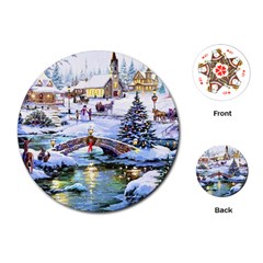 Icy Lights, Art, Christmas, Houses Playing Cards Single Design (round)