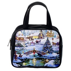 Icy Lights, Art, Christmas, Houses Classic Handbag (one Side) by kyorashop23