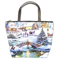 Icy Lights, Art, Christmas, Houses Bucket Bag by kyorashop23