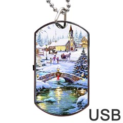 Icy Lights, Art, Christmas, Houses Dog Tag Usb Flash (two Sides) by kyorashop23