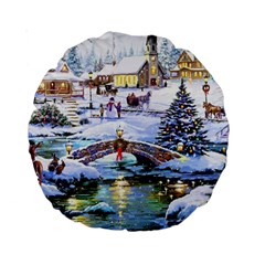 Icy Lights, Art, Christmas, Houses Standard 15  Premium Round Cushions by kyorashop23