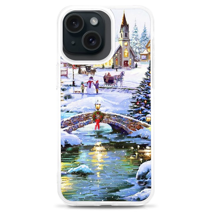 Icy Lights, Art, Christmas, Houses iPhone 15 Plus TPU UV Print Case