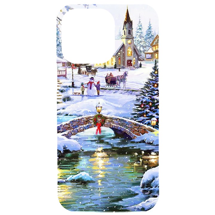 Icy Lights, Art, Christmas, Houses iPhone 15 Pro Max Black UV Print PC Hardshell Case