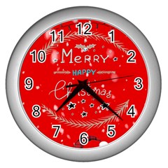 Merry, Happy Christmas, Christmas Gnome Wall Clock (silver) by kyorashop23