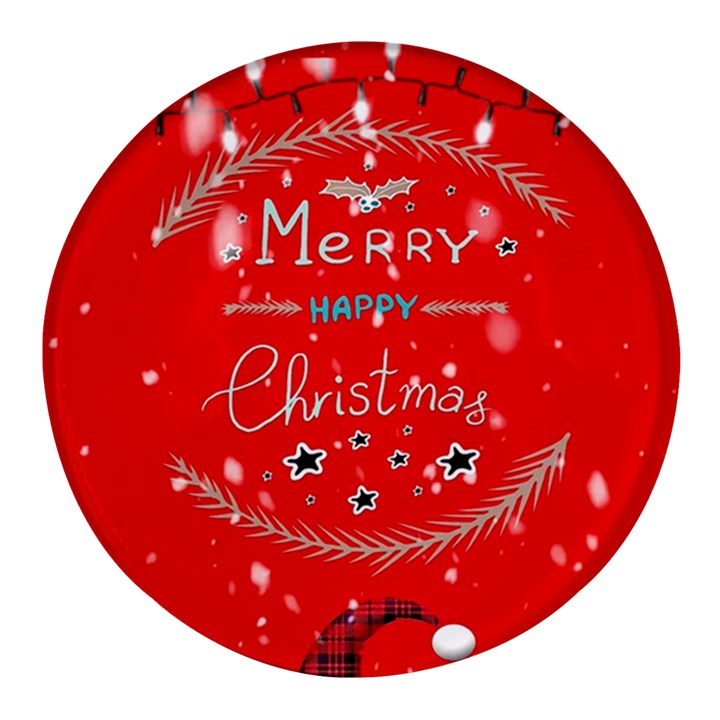 Merry, Happy Christmas, Christmas Gnome Round Glass Fridge Magnet (4 pack)