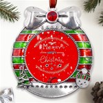 Merry, Happy Christmas, Christmas Gnome Metal X Mas Ribbon With Red Crystal Round Ornament Front