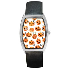 Orange Carved Pumpkins, Adoxali, Halloween Barrel Style Metal Watch by kyorashop23