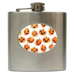 Orange Carved Pumpkins, Adoxali, Halloween Hip Flask (6 oz) Front