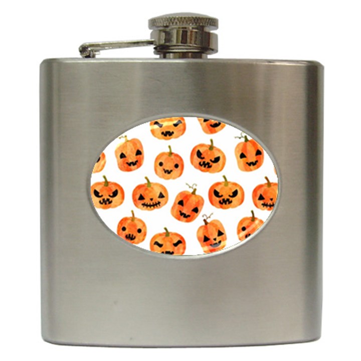 Orange Carved Pumpkins, Adoxali, Halloween Hip Flask (6 oz)