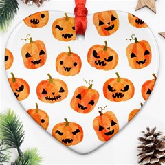 Orange Carved Pumpkins, Adoxali, Halloween Heart Ornament (two Sides)