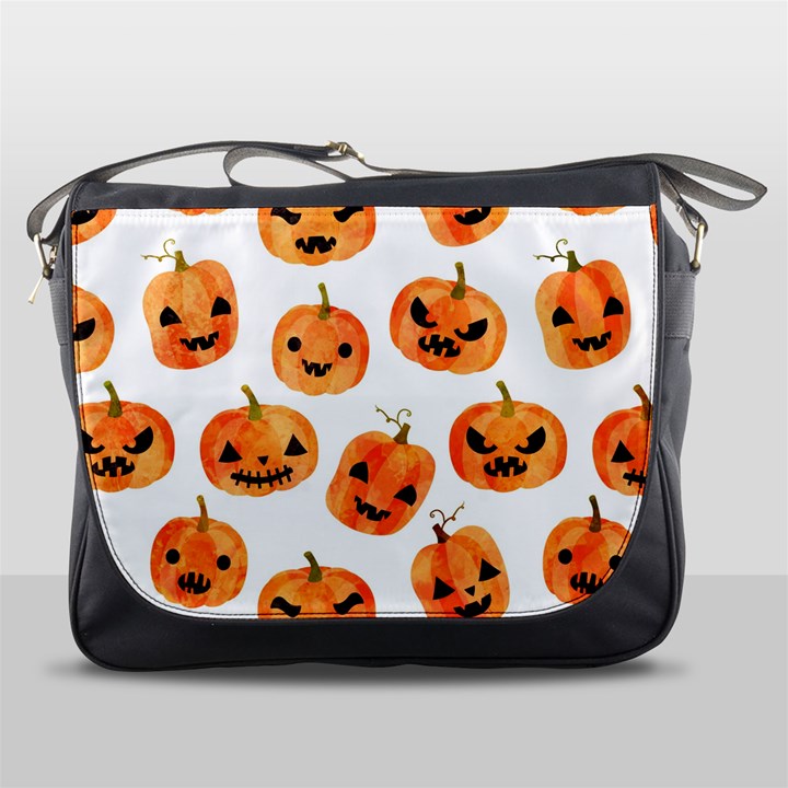 Orange Carved Pumpkins, Adoxali, Halloween Messenger Bag