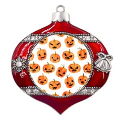 Orange Carved Pumpkins, Adoxali, Halloween Metal Snowflake And Bell Red Ornament by kyorashop23