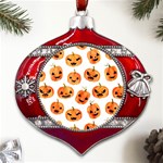 Orange Carved Pumpkins, Adoxali, Halloween Metal Snowflake And Bell Red Ornament Front