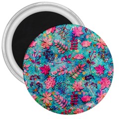 Pink On Blue Leaves 3  Magnets by kyorashop23