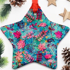 Pink On Blue Leaves Ornament (star)