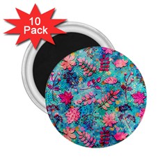 Pink On Blue Leaves 2 25  Magnets (10 Pack)  by kyorashop23