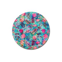 Pink On Blue Leaves Magnet 3  (round) by kyorashop23