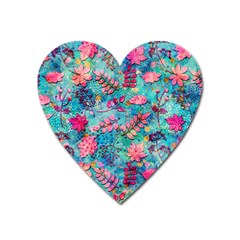 Pink On Blue Leaves Heart Magnet by kyorashop23