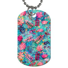 Pink On Blue Leaves Dog Tag (one Side)