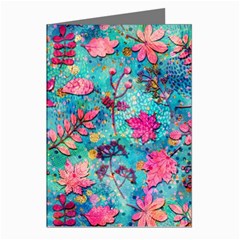 Pink On Blue Leaves Greeting Cards (pkg Of 8)