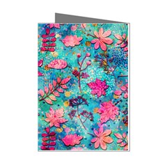 Pink On Blue Leaves Mini Greeting Cards (pkg Of 8)