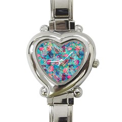 Pink On Blue Leaves Heart Italian Charm Watch by kyorashop23