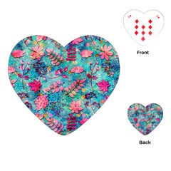 Pink On Blue Leaves Playing Cards Single Design (heart)