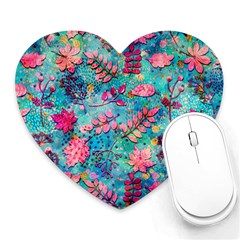 Pink On Blue Leaves Heart Mousepad by kyorashop23