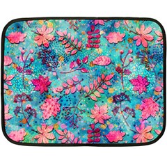 Pink On Blue Leaves Two Sides Fleece Blanket (mini) by kyorashop23