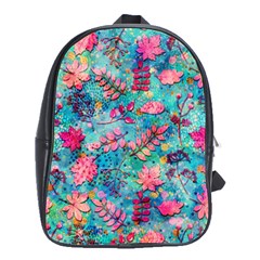 Pink On Blue Leaves School Bag (large) by kyorashop23