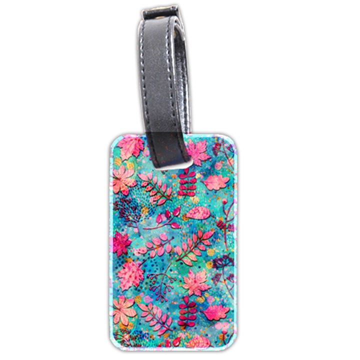 Pink On Blue Leaves Luggage Tag (two sides)