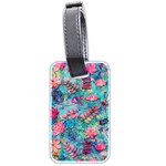 Pink On Blue Leaves Luggage Tag (two sides) Back