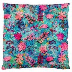 Pink On Blue Leaves Large Cushion Case (one Side) by kyorashop23