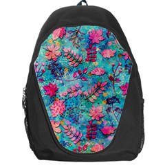 Pink On Blue Leaves Backpack Bag by kyorashop23