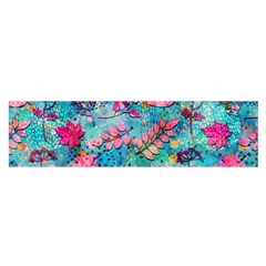 Pink On Blue Leaves Oblong Satin Scarf (16  X 60 ) by kyorashop23