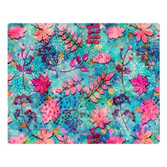 Pink On Blue Leaves Premium Plush Fleece Blanket (large) by kyorashop23