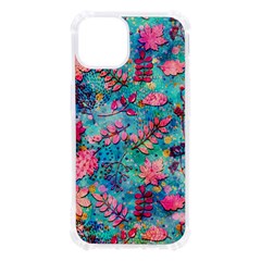 Pink On Blue Leaves Iphone 13 Tpu Uv Print Case