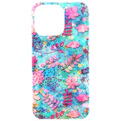 Pink On Blue Leaves Iphone 15 Pro Max Black Uv Print Pc Hardshell Case