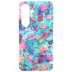 Pink On Blue Leaves Samsung Galaxy S24 6 2 Inch Black Tpu Uv Case