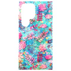 Pink On Blue Leaves Samsung Galaxy S24 Ultra 6 9 Inch Black Tpu Uv Case