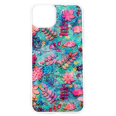 Pink On Blue Leaves Iphone 15 Pro Tpu Uv Print Case