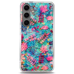 Pink On Blue Leaves Samsung Galaxy S24 6 2 Inch Tpu Uv Case by kyorashop23