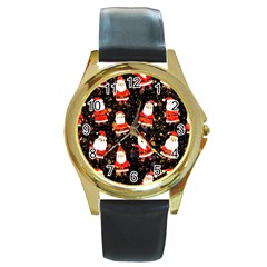 Santa Claus & Glitter, Adoxali, Christmas, Claus, December Round Gold Metal Watch by kyorashop23