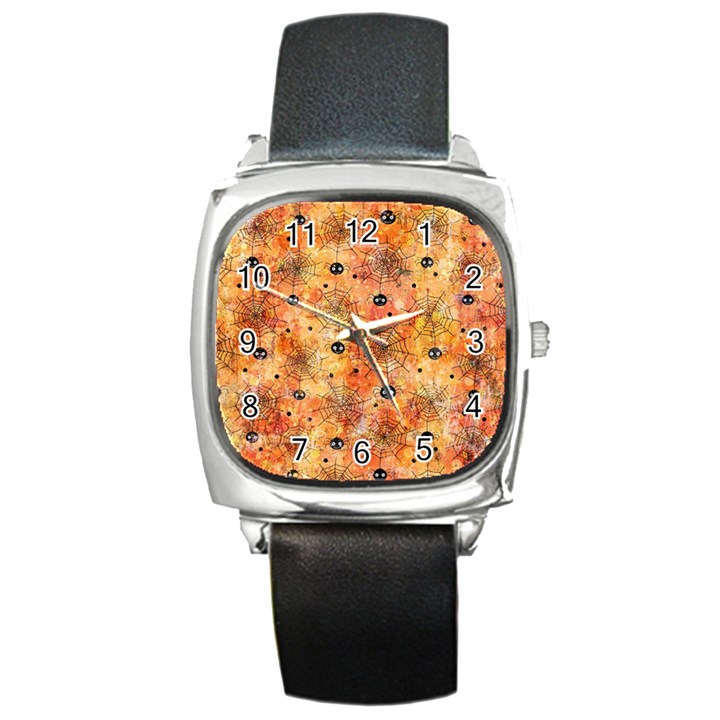 Spooky Spider Pattern, Adoxali, Halloween Square Metal Watch