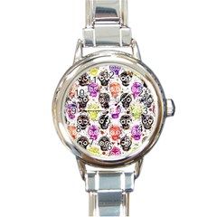 Sugar Skulls - Floral Round Italian Charm Watch by kyorashop23