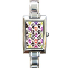 Sugar Skulls - Floral Rectangle Italian Charm Watch by kyorashop23