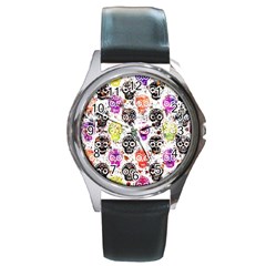 Sugar Skulls - Floral Round Metal Watch by kyorashop23