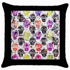 Sugar Skulls - Floral Throw Pillow Case (black) by kyorashop23