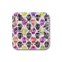 Sugar Skulls - Floral Rubber Square Coaster (4 Pack) by kyorashop23